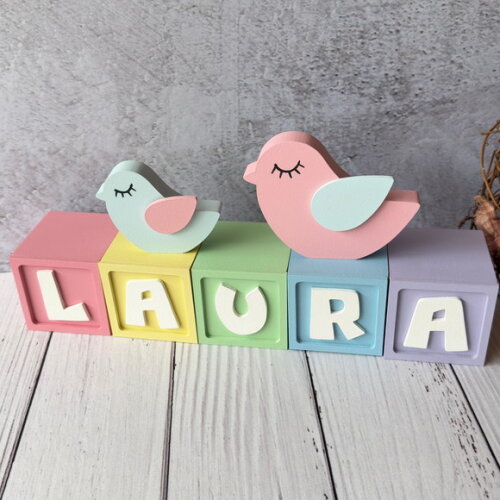 Passarinho + Cubos 6x6cm Candy Ts`decoração Bebê