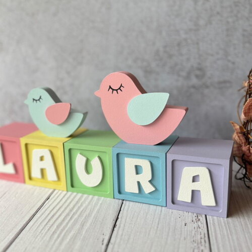 Passarinho + Cubos 6x6cm Candy Ts`decoração Bebê