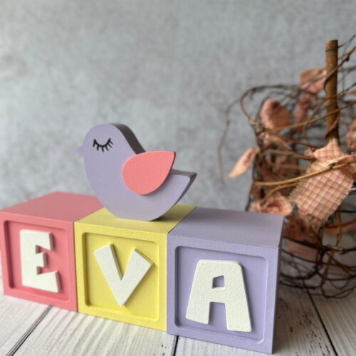 Passarinho + Cubos 6x6cm Candy Ts`decoração Bebê