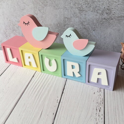 Passarinho + Cubos 6x6cm Candy Ts`decoração Bebê