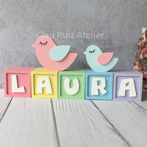 Passarinho + Cubos 6x6cm Candy Ts`decoração Bebê