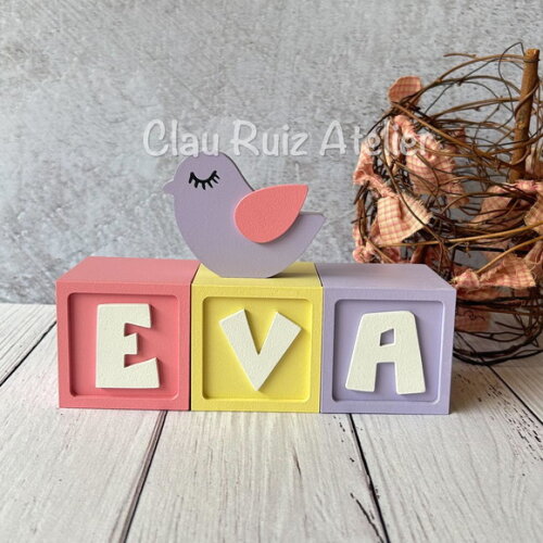 Passarinho + Cubos 6x6cm Candy Ts`decoração Bebê