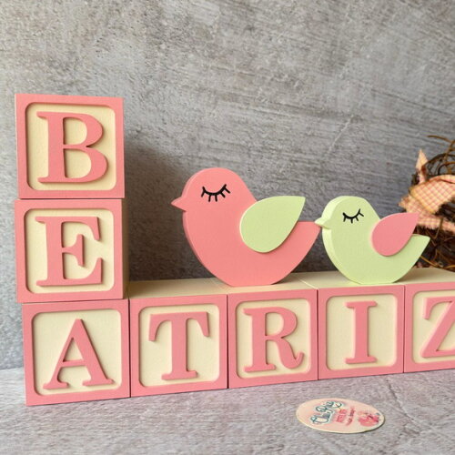 Passarinho + Cubos 6x6cm Ts - Decoração Bebê e Maternidade