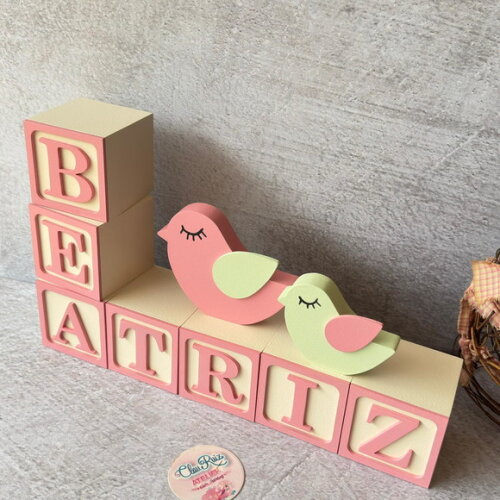 Passarinho + Cubos 6x6cm Ts - Decoração Bebê e Maternidade