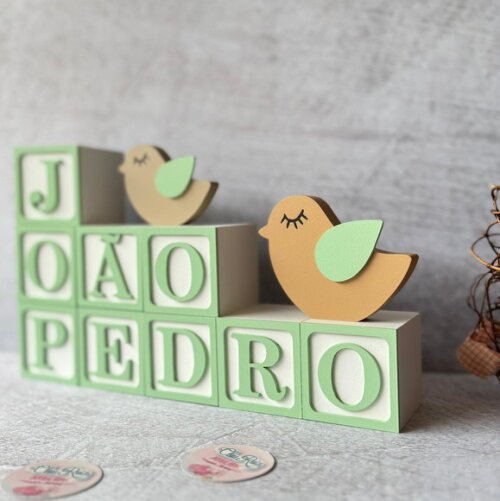 Passarinho + Cubos 6x6cm Ts - Decoração Bebê e Maternidade