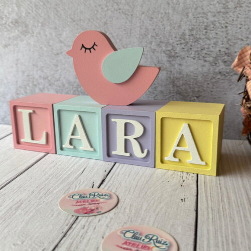Passarinho + Cubos 6x6cm Ts - Pastel Decoração Bebê