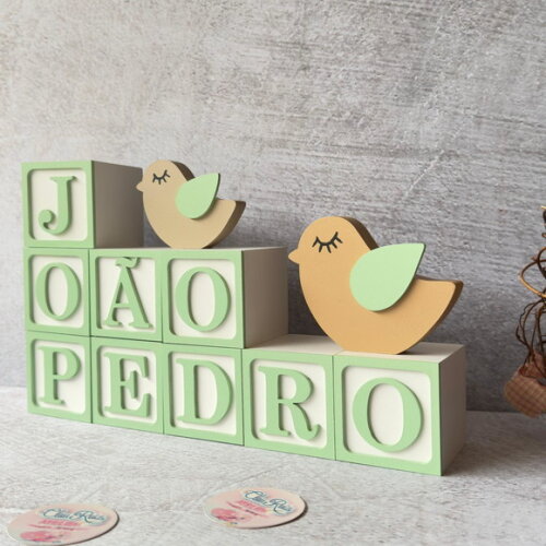 Passarinho + Cubos 6x6cm Ts - Decoração Bebê e Maternidade