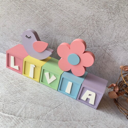 Passarinho e Flor Cubos 6x6cmts Decoração Bebê e Maternidade
