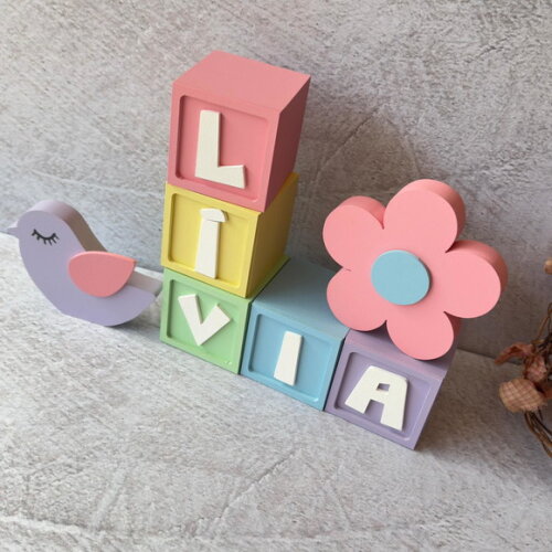 Passarinho e Flor Cubos 6x6cmts Decoração Bebê e Maternidade