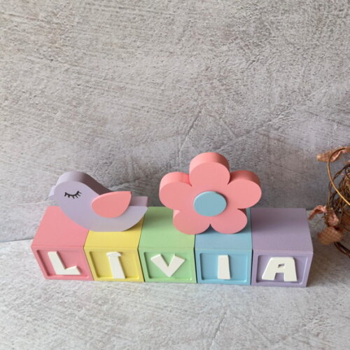 Passarinho e Flor Cubos 6x6cmts Decoração Bebê e Maternidade