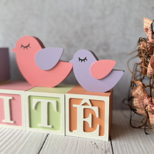 Passarinhos + Cubos 6x6cm Ts - Pastel Decoração Bebê