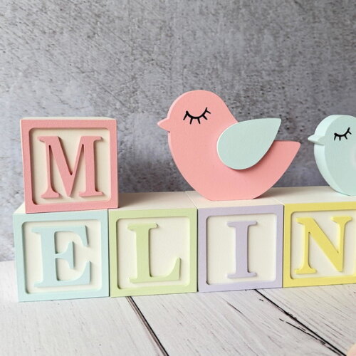 Passarinhos + Cubos 6x6cm Ts - Pastel Decoração Bebê
