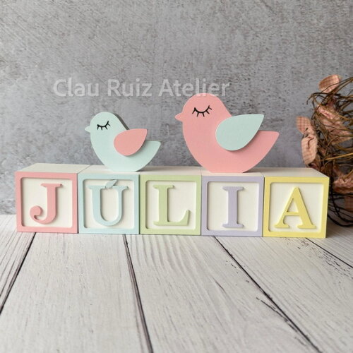 Passarinhos + Cubos 6x6cm Ts - Pastel Decoração Bebê