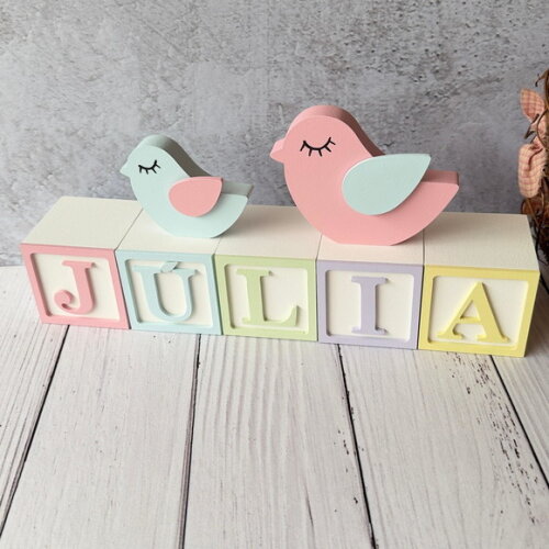 Passarinhos + Cubos 6x6cm Ts - Pastel Decoração Bebê