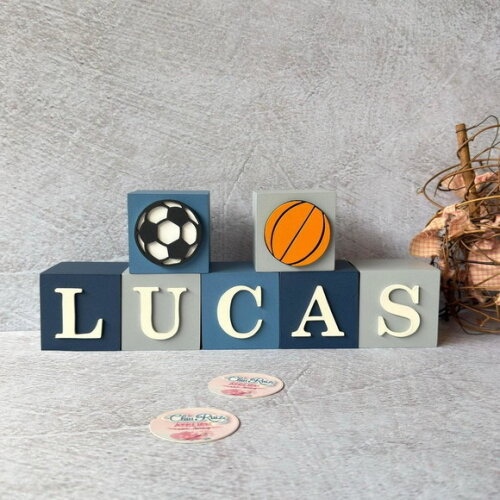 Cubos Decorativos em MDF Personalizados para Quarto de Bebê e Infantil - Tema Futebol e Basquete