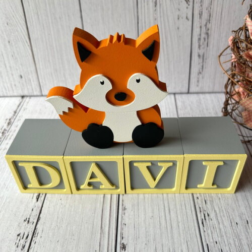 Raposa + Cubos 6x6cm Ts Decoração Bebê - Bosque Encantado