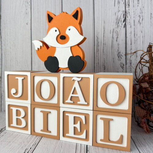 Raposa + Cubos 6x6cm Ts Decoração Bebê - Bosque Encantado
