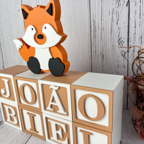 Raposa + Cubos 6x6cm Ts Decoração Bebê - Bosque Encantado