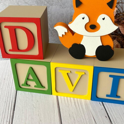 Raposa + Cubos 8x8cm Ts Decoração Bebê - Bosque Encantado
