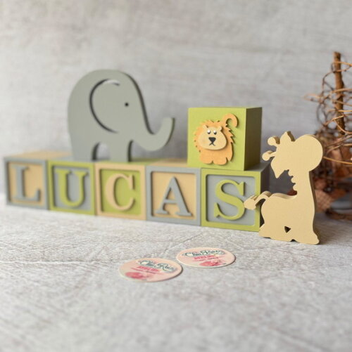 Safari Cubos 6x6cm + Bichinhos Decoração Bebê
