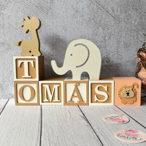 Safari Cubos 6x6cm+ Elefante + Girafa Decoração Bebê