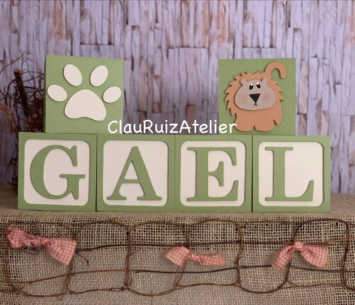 Tema Safari Cubos Personalizados em MDF para Qarto de Bebê 10x10cm