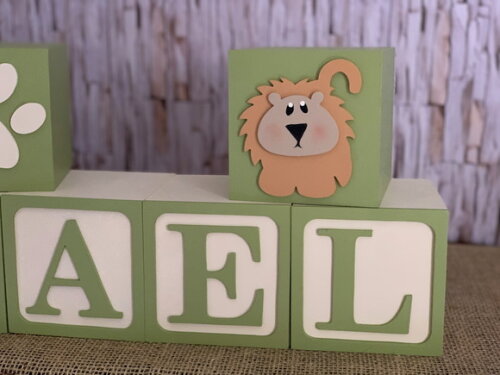 Tema Safari Cubos Personalizados em MDF para Qarto de Bebê 10x10
