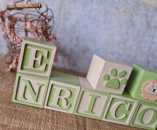 Tema Safari Cubos com Nome Decoração Bebê e Maternidade 6cm