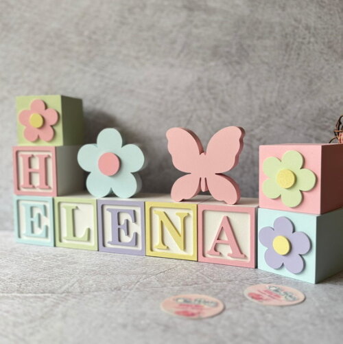 Tons Pastel Cubos 6x6cm +borboleta+ Flor Decoração Bebê