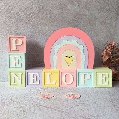 Tons Pastel Cubos 6x6cm Ts + Arco Íris Boho - Decoração Bebê