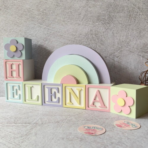Tons Pastel Cubos 6x6cm Ts + Arco Íris. Decoração Bebê