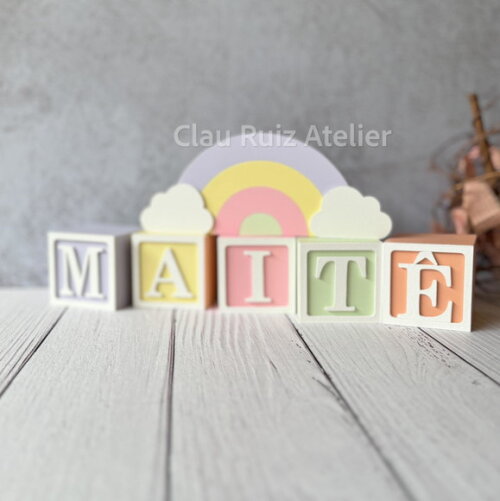 Tons Pastel Cubos 6x6cm Ts + Arco Íris. Decoração Bebê