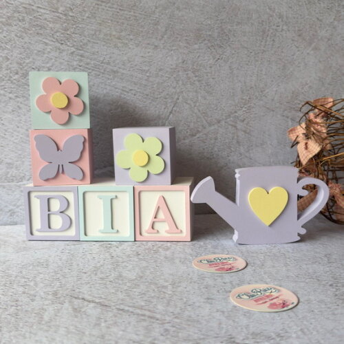 Tons Pastel Cubos 6x6cm Ts + Regador - Decoração Bebê