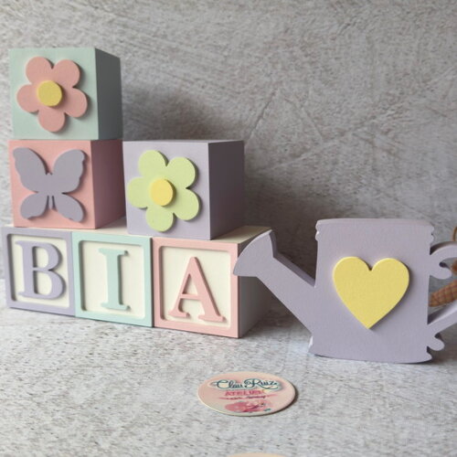 Tons Pastel Cubos 6x6cm Ts + Regador - Decoração Bebê
