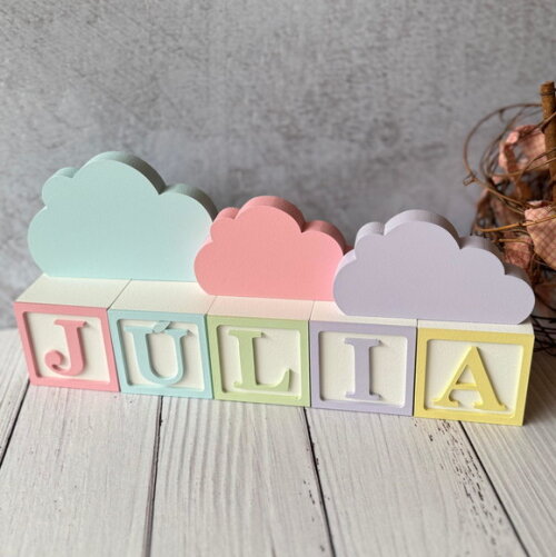 Tons Pastel Cubos 6x6cm Ts + Trio de Nuvens -decoração Bebê