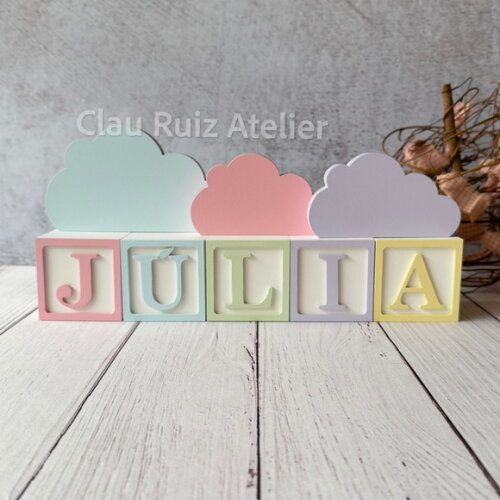 Tons Pastel Cubos 6x6cm Ts + Trio de Nuvens -decoração Bebê