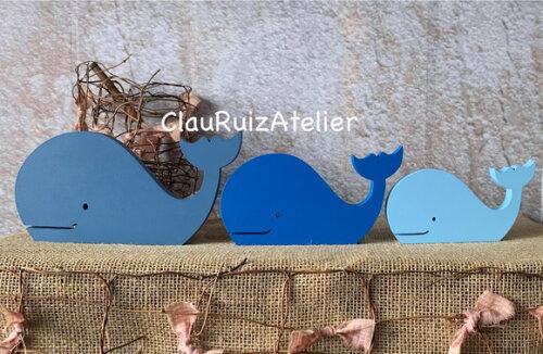 Trio de Baleia - Fundo do Mar - Decoração Bebê