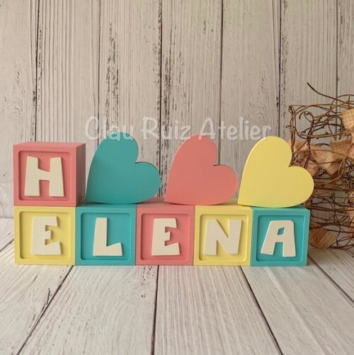 Trio de Coração - Decoração Bebê - Cubos 6x6cm Candy Ts