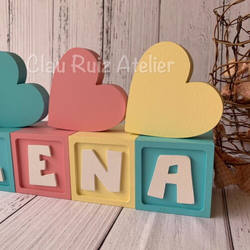 Trio de Coração - Decoração Bebê - Cubos 6x6cm Candy Ts