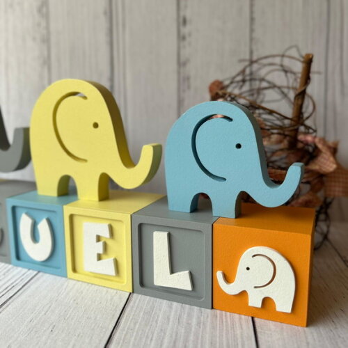 Trio de Elefantes + Cubos 6x6cm Ts Decoração Bebê