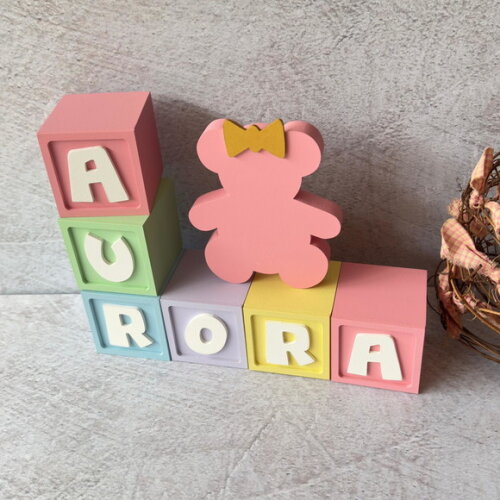 Ursa + Cubos Ts 6x6cm- Decoração Bebê