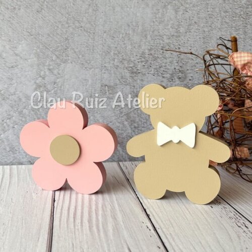 Urso + Flor Chá Revelação Decoração Bebê