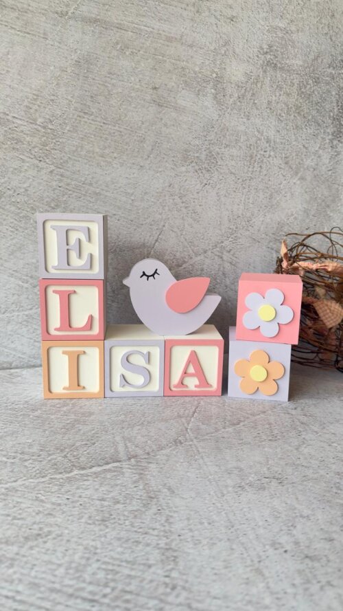 Passarinho + Cubos 6x6cm Ts - Decoração Bebê e Maternidade