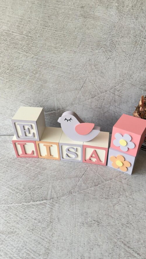 Passarinho + Cubos 6x6cm Ts - Decoração Bebê e Maternidade