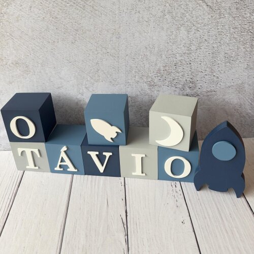 Cubos Decorativos Astronauta 8x8 cm Personalizados com Nome – K