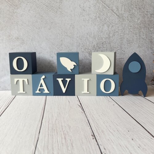 Cubos Decorativos Astronauta 8x8 cm Personalizados com Nome – K