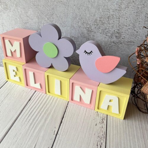 Cubos Decorativos Personalizados 6x6 cm com Passarinho 8 cm e Flo