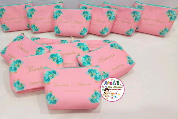 Necessaire para madrinha - Rosé com azul tiffany