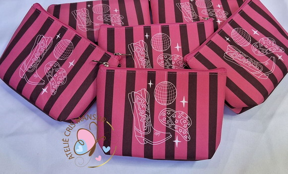 Necessaire Personalizada - Boiadeira - Listras Pink e Vinho