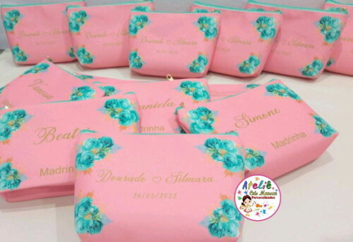 Necessaire para madrinha - Rosé com azul tiffany
